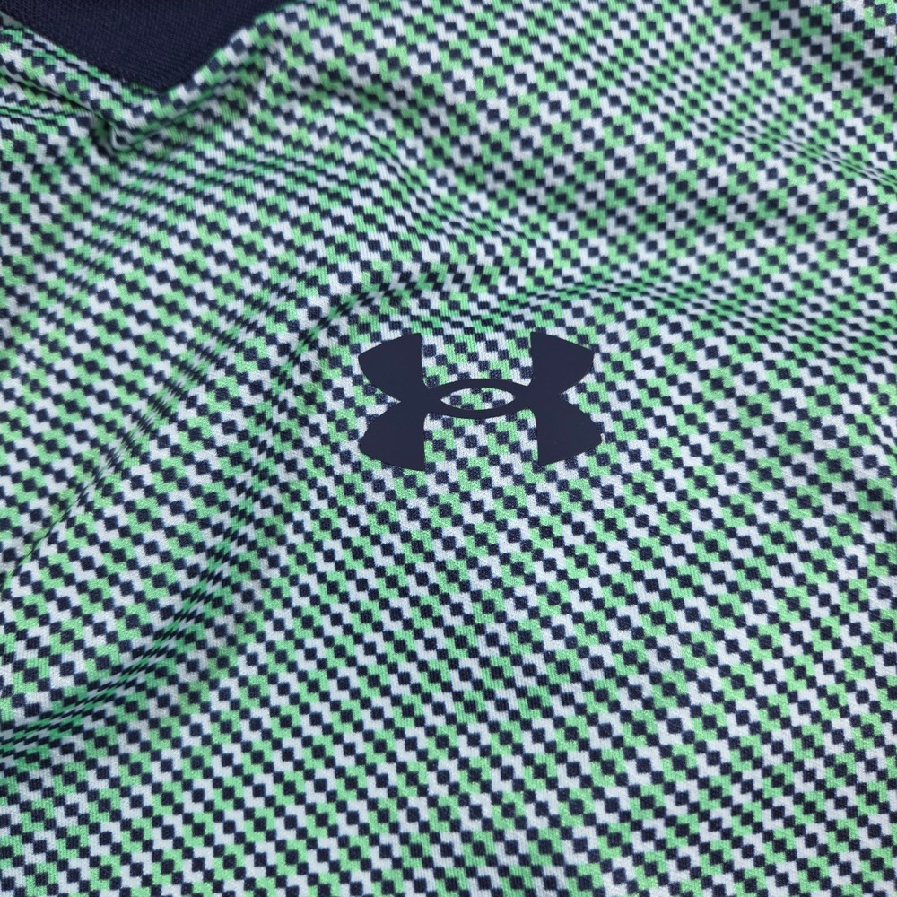 Under Armour Mens 2XLT Performance Polo Green Navy Blue Micro Check Golf Shirt - Picture 5 of 8